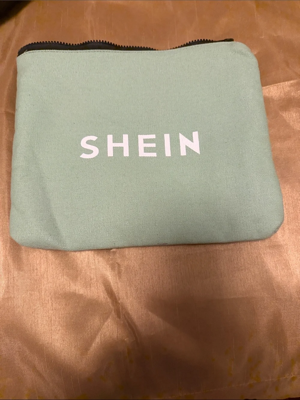 SHEIN Mint Green Canvas Zip Pouch with White Logo